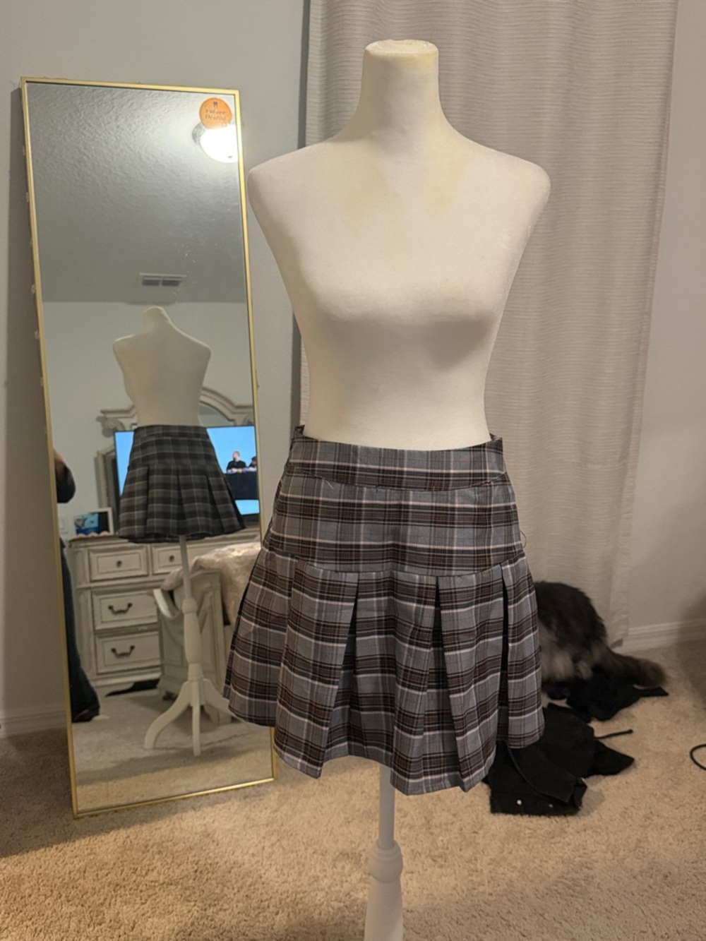 Plaid Pleated Mini Skirt in Gray